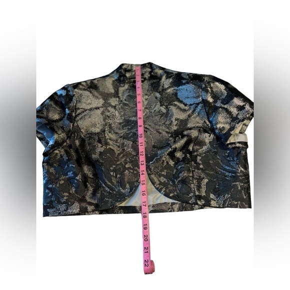 VTG 90s Black Gray Metallic Brocade Floral Sheath Dress Topper Jacket. SZ 14 - Picture 12 of 16